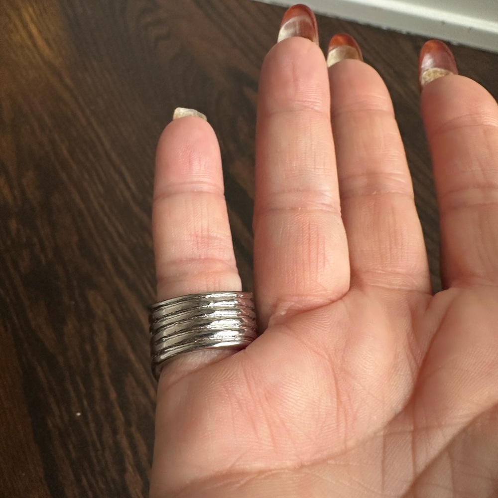 Wide Silver-Toned Cuff Statement Ring - image 2